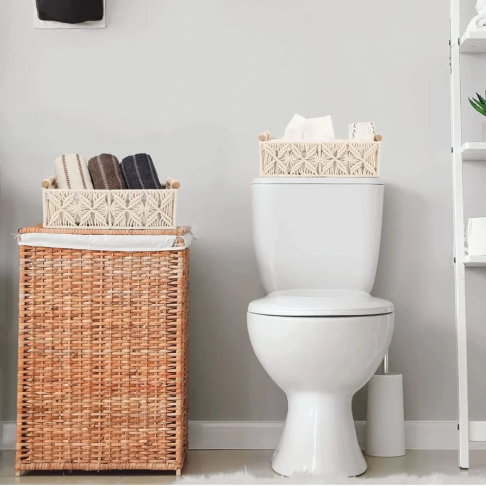 Toilet Paper Basket Macrame Bathroom Storage Ivory